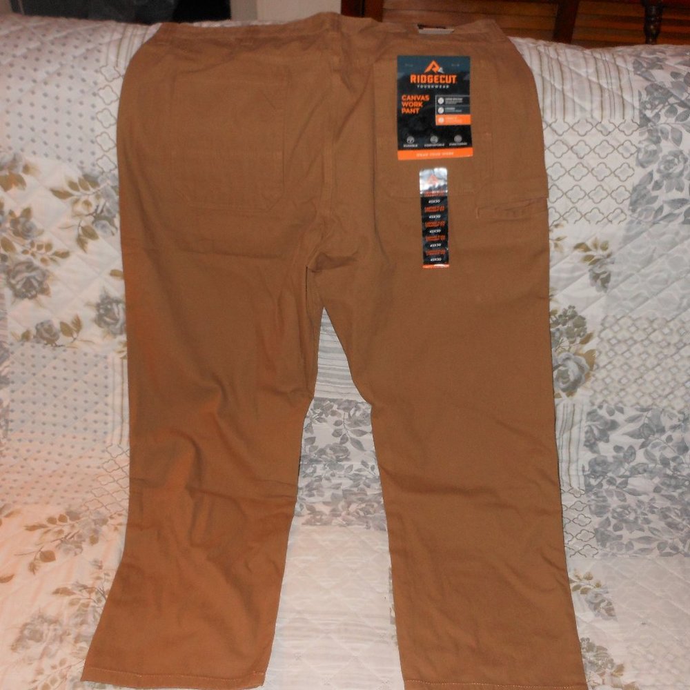 NWT Ridgecut Toughwear Mens Straight Fit Flex Canvas Work Pants Brown Size 41x29